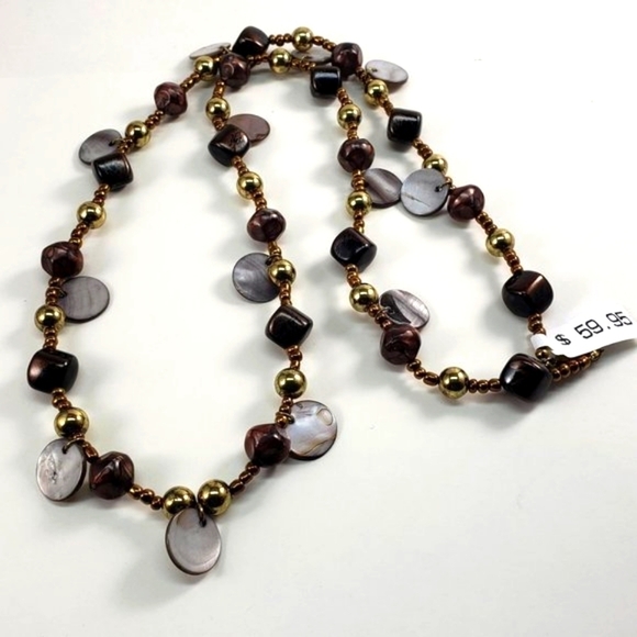 Women's Gold-Tone, Colorful Various Beads sizes & Grey Shell Discs Necklace, 34" - Picture 6 of 6